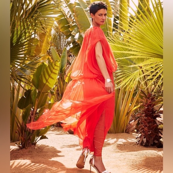 NWT! Banana Republic Solar Orange Aveline Crinkle Silk Maxi Dress -Multiple - Picture 5 of 7